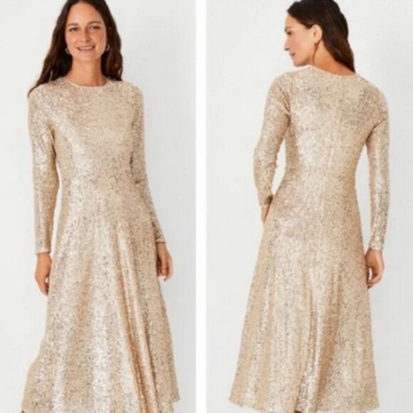 Ann Taylor Petite Sequin Midi Flare Dress NWT - Picture 3 of 10